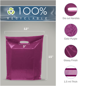 100 Pack 12" x 15" with 1.5 mil Thick Purple Merchandise Plastic Glossy Retail Bags