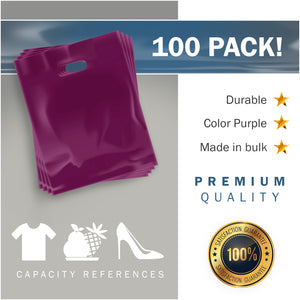 100 Pack 12" x 15" with 1.5 mil Thick Purple Merchandise Plastic Glossy Retail Bags