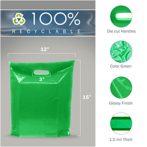 100 Pack 12" x 15" with 1.5 mil Thick Green Merchandise Plastic Glossy Retail Bags