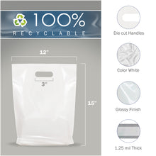 Load image into Gallery viewer, White Merchandise Plastic Shopping Bags - 100 Pack 12&quot; x 15&quot;with 1.25 mil Thick