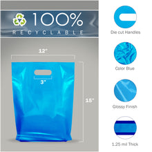 Load image into Gallery viewer, 100 Pack 12&quot; x 15&quot; with 1.25 mil Thick Blue Merchandise Plastic Glossy Retail Bags