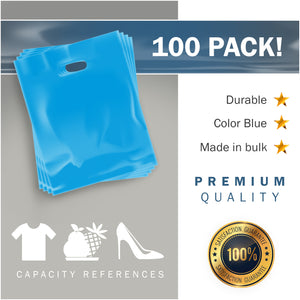 100 Pack 12" x 15" with 1.25 mil Thick Blue Merchandise Plastic Glossy Retail Bags