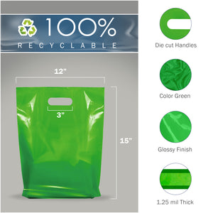 100 Pack 12" x 15" with 1.25 mil Thick Green Merchandise Plastic Glossy Retail Bags