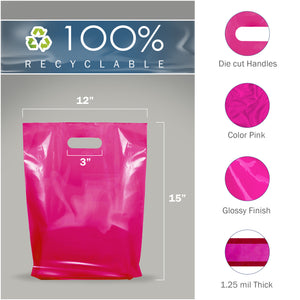 100 Pack 12" x 15" x 1.25 Pink Merchandise Bags