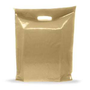 Gold Merchandise Plastic Shopping Bags - 100 Pack 12" x 18" with 2 mil Thick