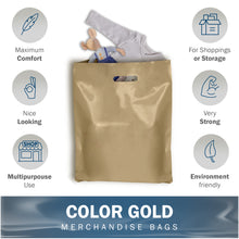 Load image into Gallery viewer, Gold Merchandise Plastic Shopping Bags - 100 Pack 12&quot; x 18&quot; with 2 mil Thick