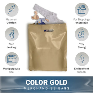 Gold Merchandise Plastic Shopping Bags - 100 Pack 12" x 18" with 2 mil Thick