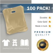 Load image into Gallery viewer, Gold Merchandise Plastic Shopping Bags - 100 Pack 12&quot; x 18&quot; with 2 mil Thick