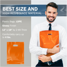 Load image into Gallery viewer, Orange Merchandise Plastic Shopping Bags - 100 Pack 12&quot; x 18&quot; with 2 mil Thick