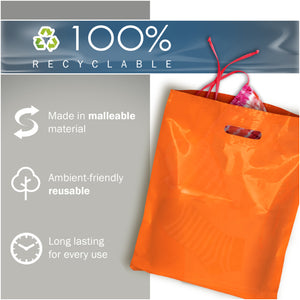 Orange Merchandise Plastic Shopping Bags - 100 Pack 12" x 18" with 2 mil Thick