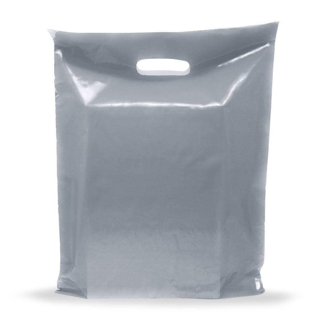 Silver Merchandise Plastic Shopping Bags - 100 Pack 12