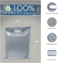 Load image into Gallery viewer, Silver Merchandise Plastic Shopping Bags - 100 Pack 12&quot; x 18&quot; with 2 mil Thick