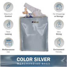 Load image into Gallery viewer, Silver Merchandise Plastic Shopping Bags - 100 Pack 12&quot; x 18&quot; with 2 mil Thick