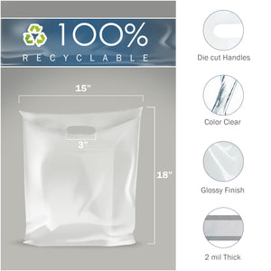 100 Pack 15" x 18" with 2 mil Thick Clear Merchandise Plastic Glossy Retail Bags