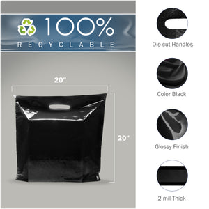 100 Pack 20" x 20" with 2 mil Thick Extra Large Black Merchandise Plastic Retail Bags