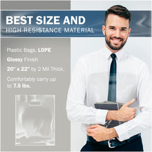 Load image into Gallery viewer, 100 Pack 20&quot; x 22&quot; with 2 mil Thick Extra Large Clear Merchandise Plastic Retail Bags