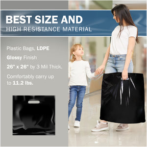 50 Pack 26" x 26" with 2 mil Thick Extra Large Black Merchandise Plastic Retail Bags