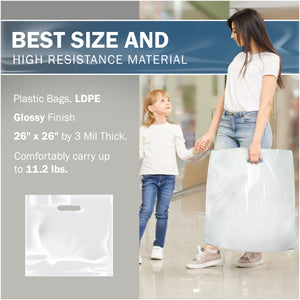 50 Pack 26" x 26" with 2 mil Thick Extra Large White Merchandise Plastic Retail Bags