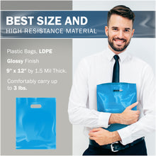 Load image into Gallery viewer, Blue Merchandise Plastic Shopping Bags - 100 Pack 9&quot; x 12&quot; with 1.5 mil Thick
