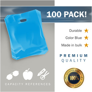 Blue Merchandise Plastic Shopping Bags - 100 Pack 9" x 12" with 1.5 mil Thick