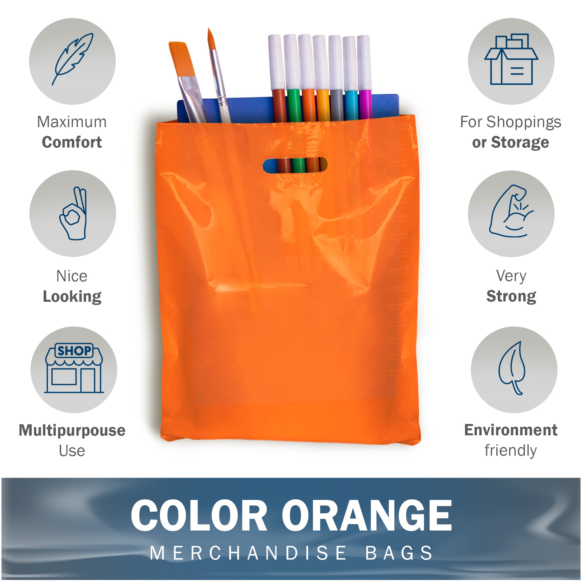Orange Merchandise Plastic Shopping Bags - 100 Pack 9 x 12 with 1.5 –  Conintech