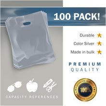 Load image into Gallery viewer, Silver Merchandise Plastic Shopping Bags - 100 Pack 9&quot; x 12&quot; with 2.0 mil Thick