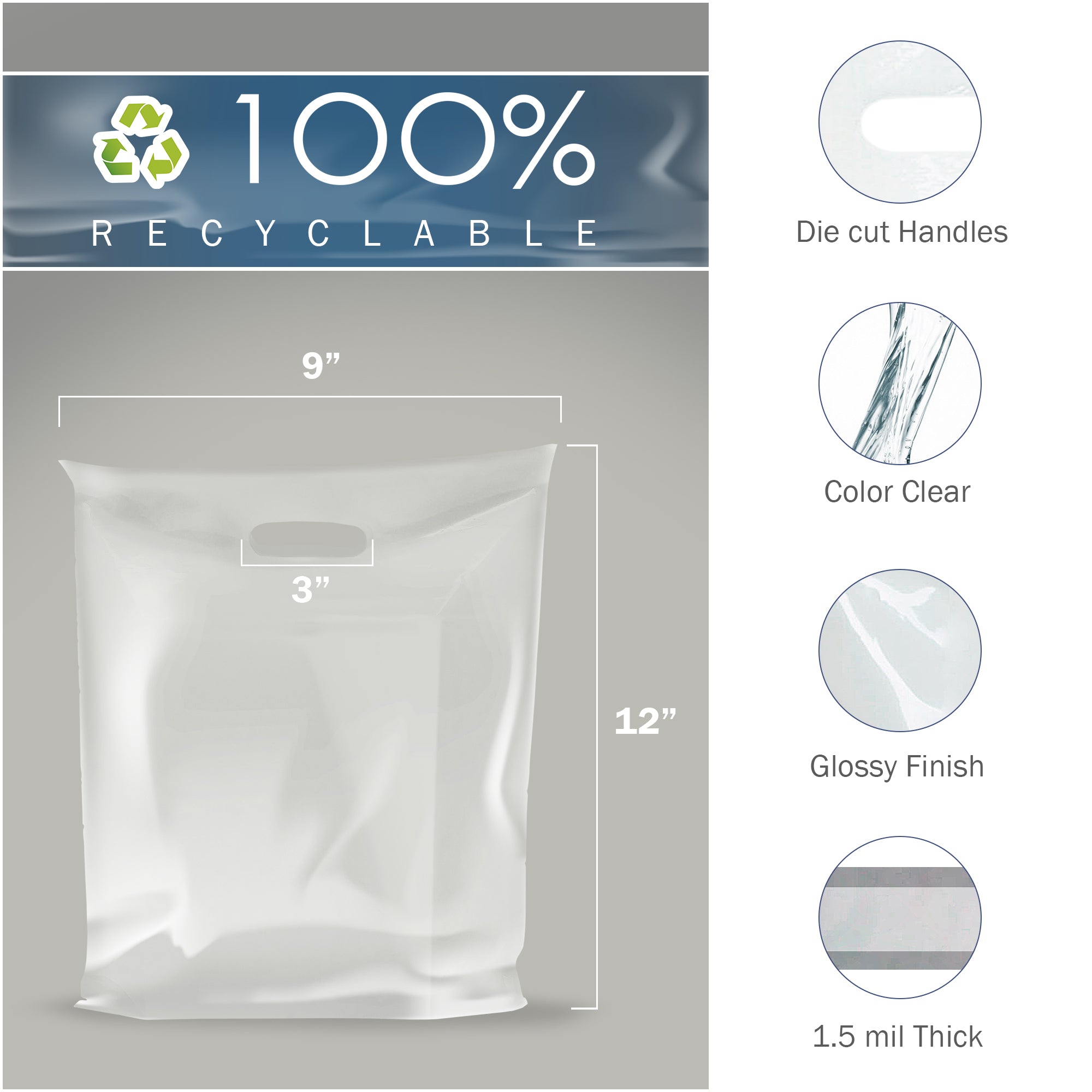 Clear Retail Handle Bag, 100 Pack, ClearBags