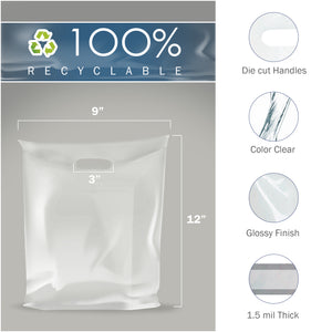 Clear Merchandise Plastic Shopping Bags - 100 Pack 9" x 12" with 1.5 mil Thick