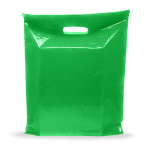Green Merchandise Plastic Shopping Bags - 100 Pack 9" x 12" with 1.5 mil Thick