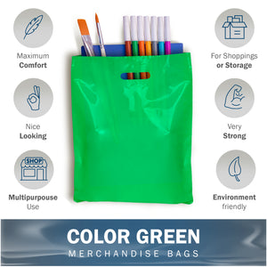 Green Merchandise Plastic Shopping Bags - 100 Pack 9" x 12" with 1.5 mil Thick