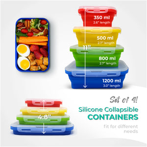 Collapsible Silicone Food Storage Containers by Silictek, Measuring Cups and Measuring Spoons | Food Grade Silicone Measurement Cup Set | Kitchen Utensils |BPA Free, Dishwasher and Freezer Safe.