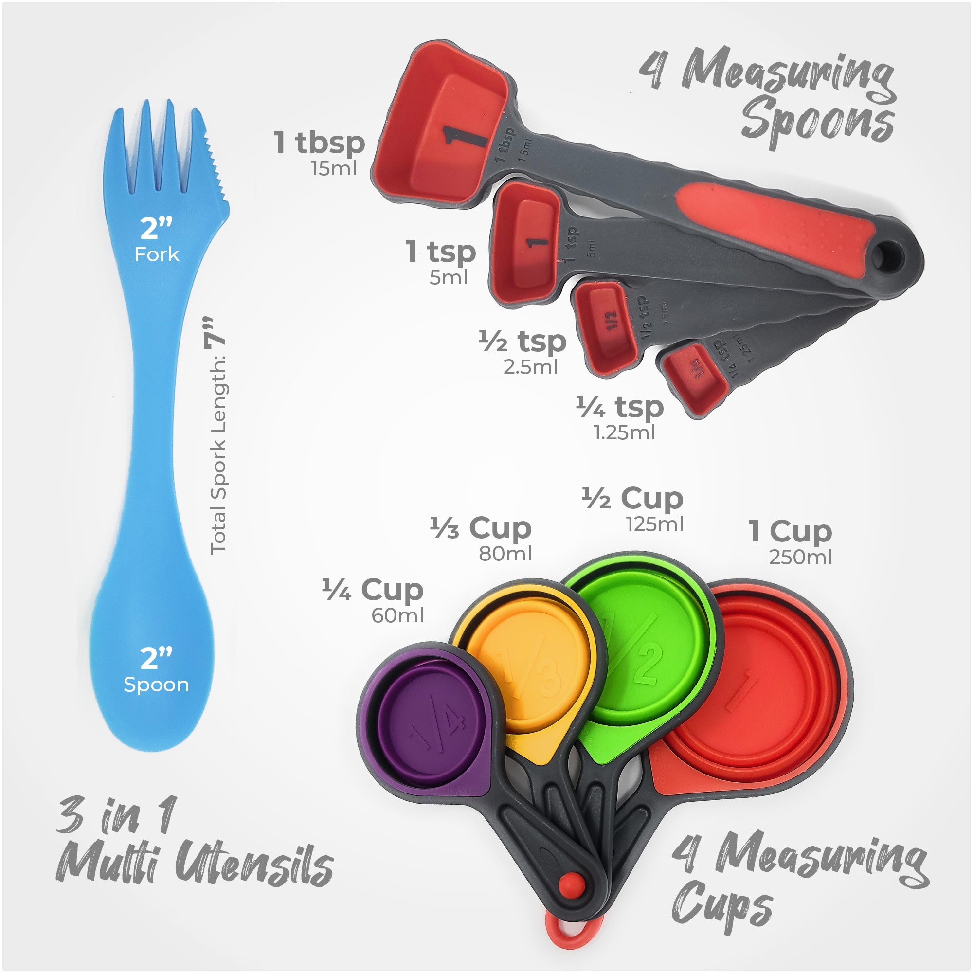 Foldable Silicone Measuring Cups and Measuring Spoons Set